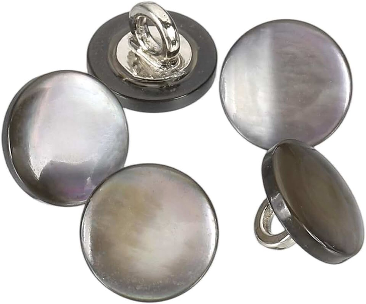 5 knoppen van natuurlijk parelmoer, 10 mm, parelmoer, met gebogen oppervlak, knop, schachtschelp, voor het naaien van overhemden, doe-het-zelf, handwerk, grijs/zilver