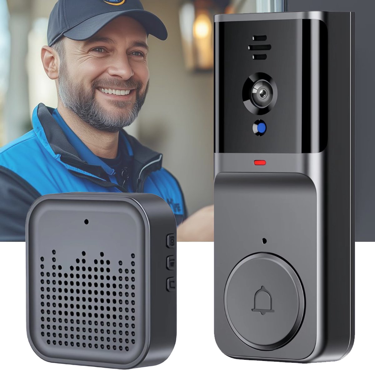 Slimme Deurbelcamera Met Ring Chime - 2,4 GHz Draadloze Deurbelcamera - Beveiligingsdeurbel - 2-Weg Audio