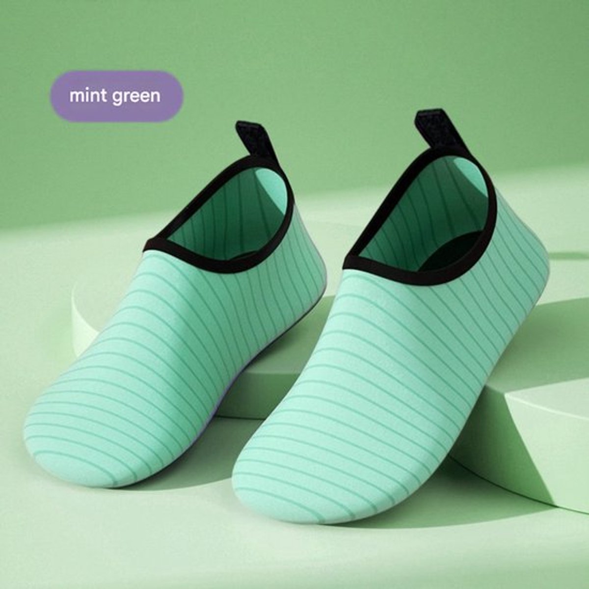 Dunne strepen - mintgroen (dikke rubberen zool) Waterschoenen/sokken voor volwassenen (L/38-39) - Smalle waterschoenen - Antislip zwemschoenen - Unisex - Maten 38-39