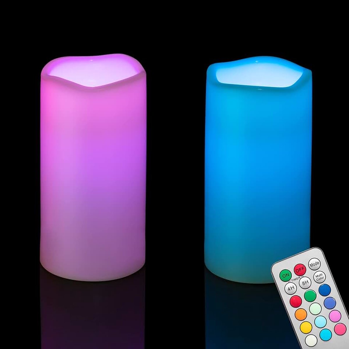 2 STKS 6 inch Multi-Color Vlamloze LED Pijler Kaarsen met Afstandsbediening Timer/Batterij Operated Elektrische Flickering Plastic LED Nep Kaars voor Halloween Pompoen Licht Lantaarn Kerstdecoraties