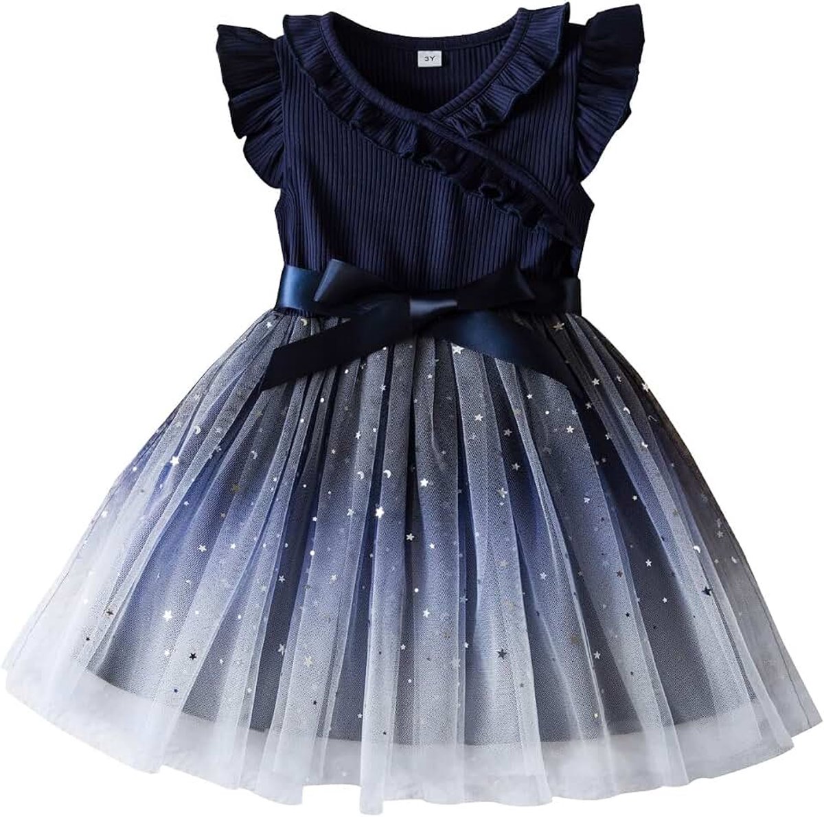 Jurken voor meisjes, ruches, tule jurk, kleine kinderen, bolle prinsessenjurk, kleurverloop, glitter, feestkleding voor 3-7 jaar