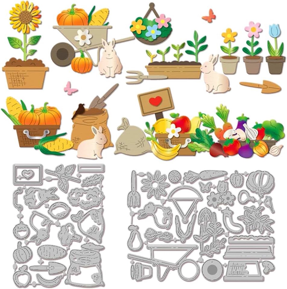Boerenmarkt Snijmallen voor DIY Scrapbooking Metalen Groenten Fruit Potplanten Bloemen Market Cut Dies Konijnen Zonnebloem Die Cuts Voor Kaarten Maken Embossing Fotoalbum Craft Decor