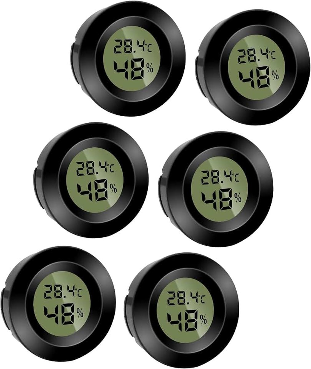 Mini-hygrometer, thermometer, rond, temperatuur, luchtvochtigheidsmeter, luchtvochtigheidsmeter, Celsius (℃) of Fahrenheit (℉) voor binnen, kantoor, woonkamer (6 stuks)