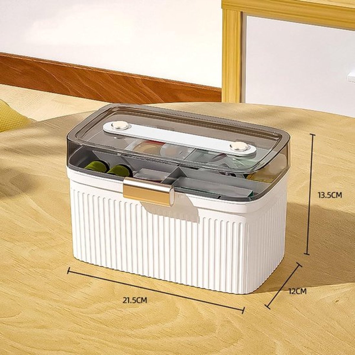 Transparante plastic medicijnbox met 2 lagen en veiligheidsslot - EHBO-koffer voor thuisgebruik.