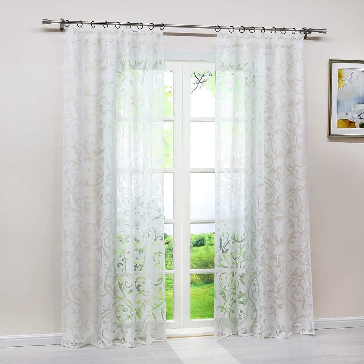 Voile gordijnpaneel met rimpelband transparant gordijn met uitbranddesign woonkamer gordijn 1PC Store BxH 140x225cm wit