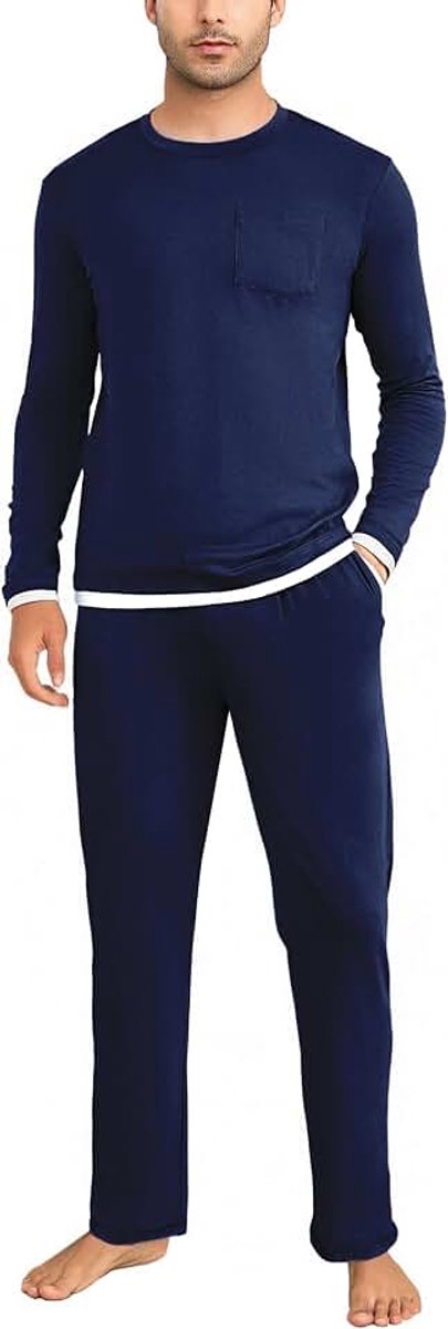 Pyjama voor heren, lang, katoen, winter, pyjamaset, geruite broek | Nachtkleding voor heren met lange mouwen en geruite pyjamabroek, huispak, sleepwear, loungewear voor mannen