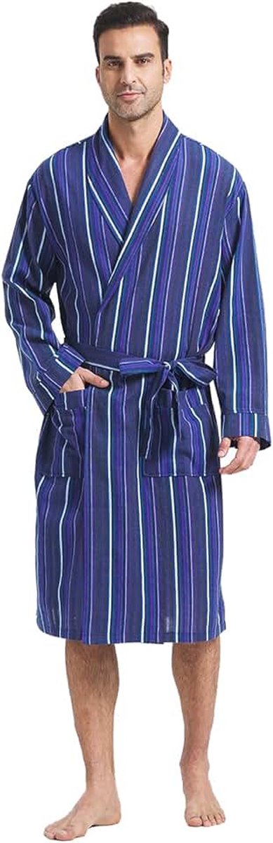Heren Buffalo Plaid Katoenen Gewaad Lichtgewicht Badjas Sjaal Kraag Kimono Nachtkleding Loungewear Huisgewaden