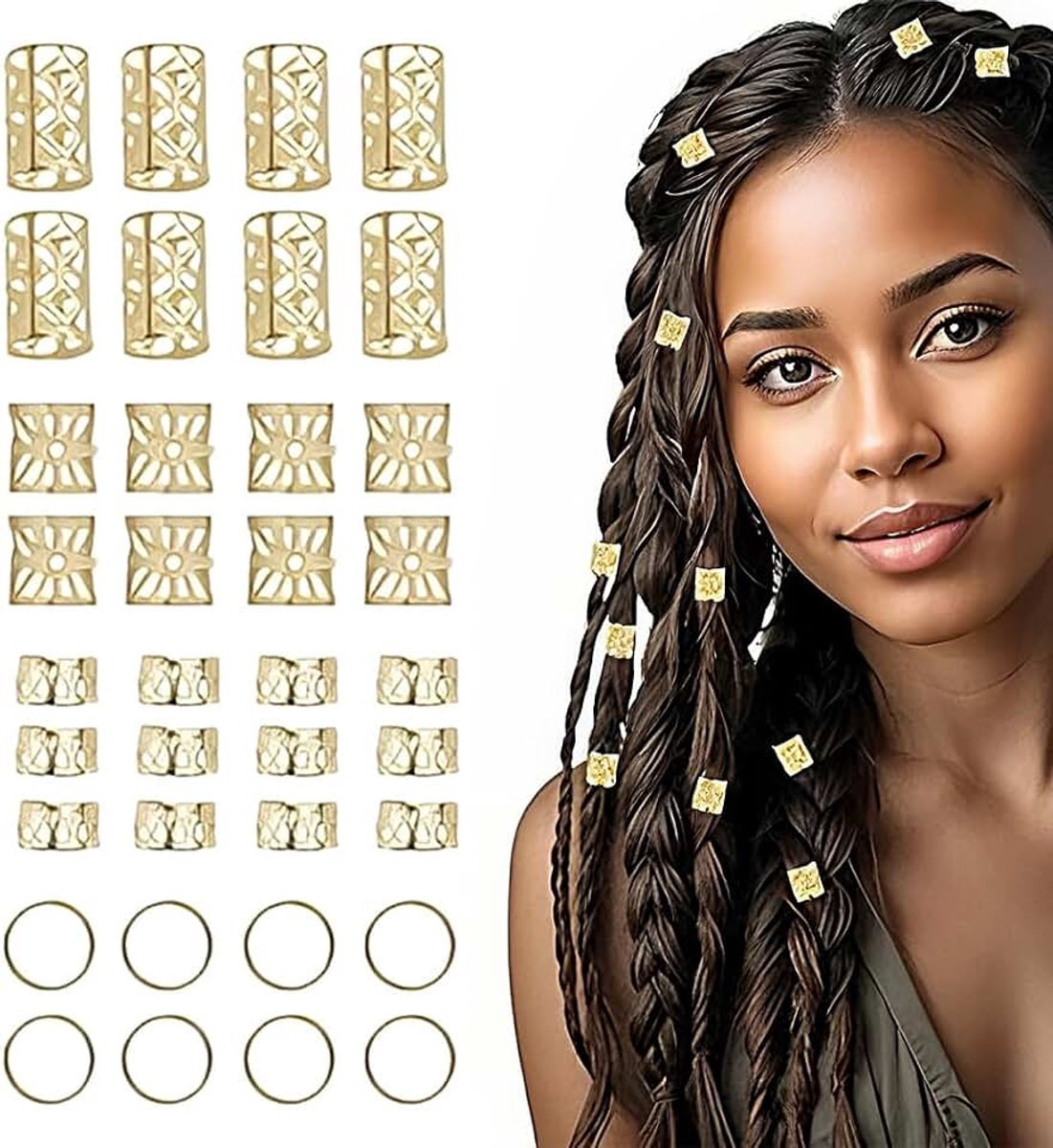 Haarsieraden, 80 stuks gouden haarclips voor vlechten, haarsieraden, accessoires voor dreadlocks, accessoires voor dreadlocks, dreadlocks, voor meisjes en jongens