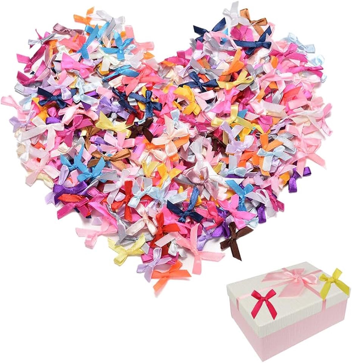 100 stuks mini satijnen linten, kleine strikken voor naaien, linten, mini-strikken, kleine strikken voor knutselen, bruiloftsdecoratie, kaarten, doe-het-zelf knutselen, cadeau (1 cm) (meerkleurig)