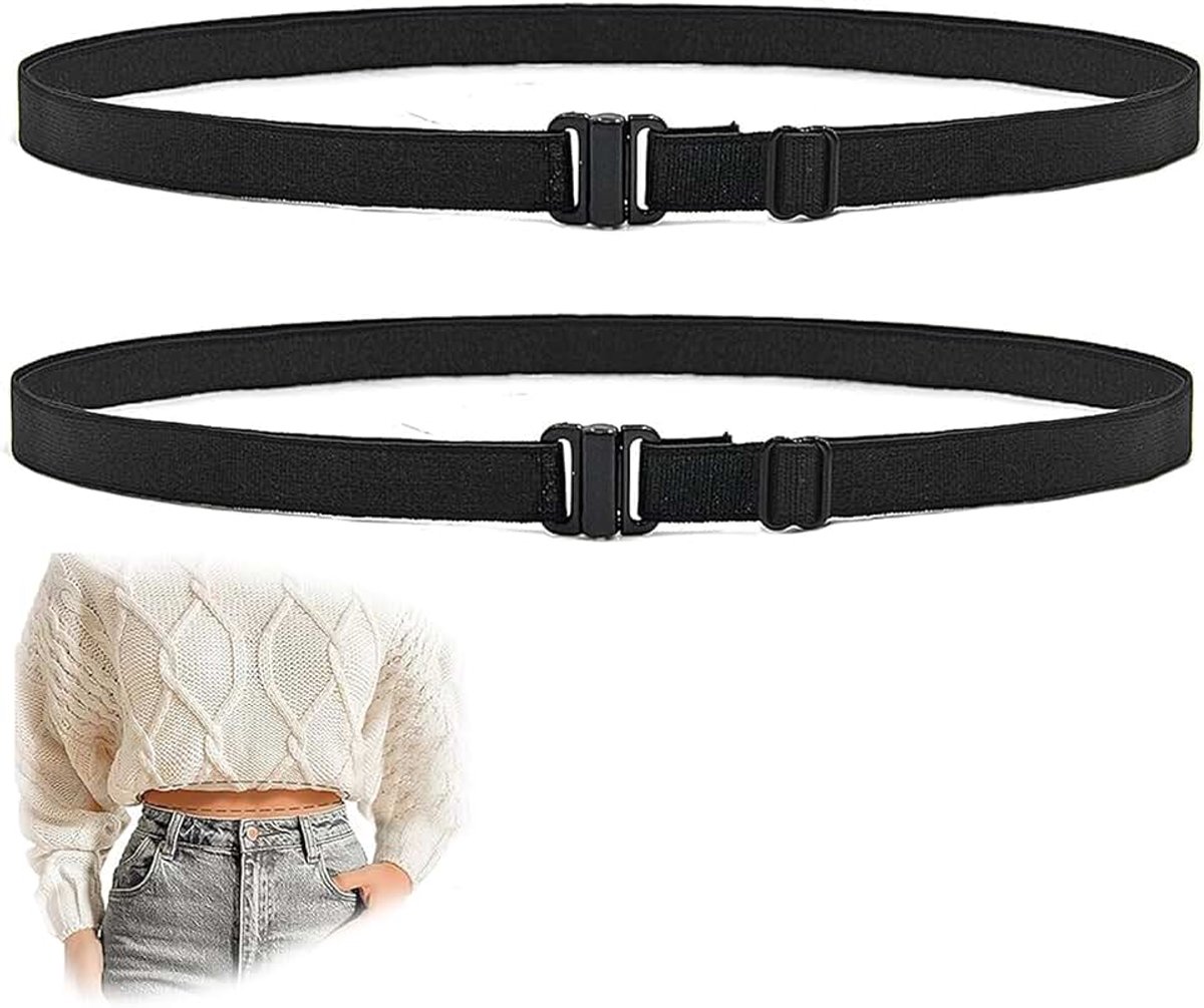 2 stuks elastische onzichtbare riem crop top tailleriem verstelbare kraag hemd trui elastische riem wikkelriem dames