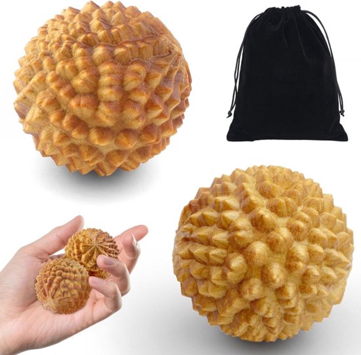 2 stuks handmassageballen, egelballen voor massage, stressverlichting - Set van 4,3 cm massageballen met fluwelen zakje