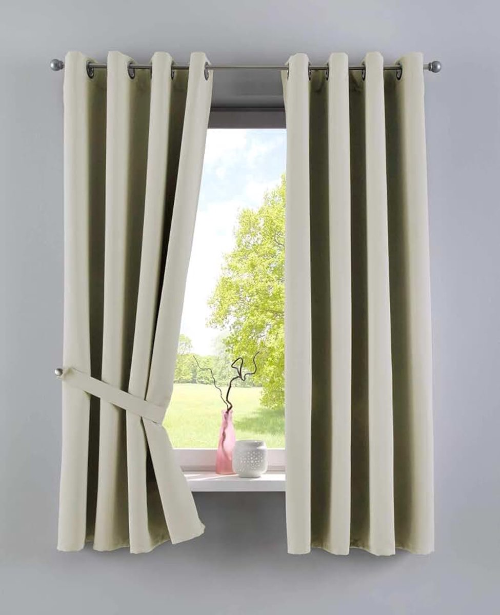 Newyork 201920600-2 Ondoorzichtige gordijnen, 2 stuks, thermische gordijnen, verduisteringsgordijn, verduisteringsgordijn, inslagringen, geluidsisolerend, Oeko-Tex en uv-bescherming, beige