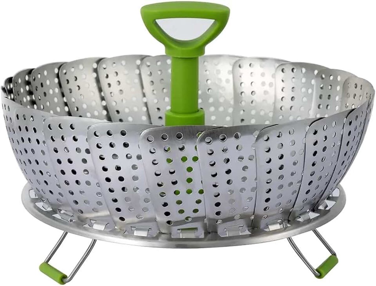 Mini stoomrek inklapbaar RVS 13-23cm | vaatwasserbestendig | Roestvast Staal (RVS) | geschikt voor alle merken multicookers (oa Tefal, Crock-Pot, Ninja Pot, Sage, Silvercrest)