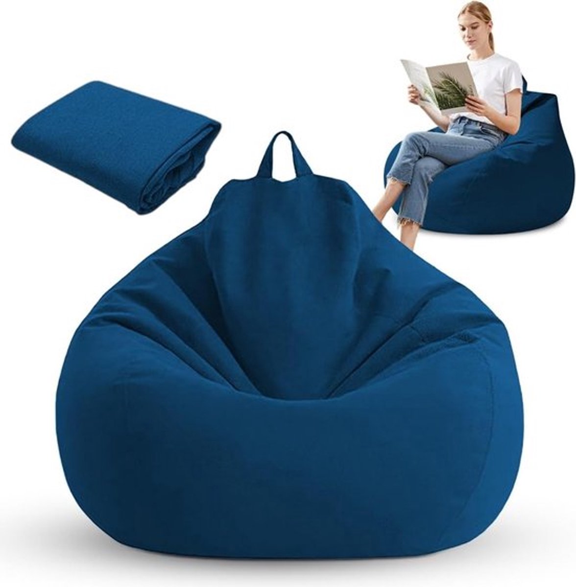 XL Bean Bag Hoes zonder Vulling (100x120 cm) - Ideaal voor Buiten, Gaming en Woonkamer | Katoen-Linnen Mix | Comfortabele Zitzakken voor Volwassenen en Kinderen (Blauw)
