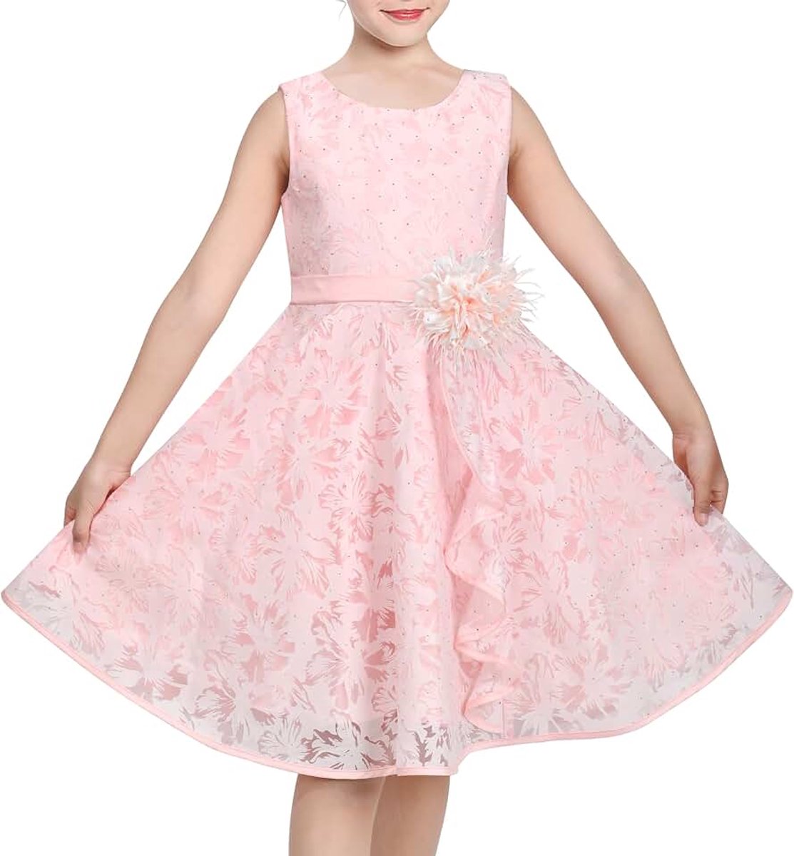 Jurk 3 lagen Roze Bloem Golf Optocht Bruiloft Kinderkleding 4-12 jaar