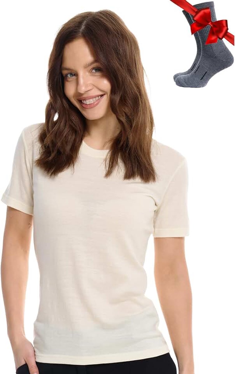 100% Merino T-shirt voor dames - Merinowol Sportief Wandelen Thermisch Shirt voor Dames + Wandelsokken