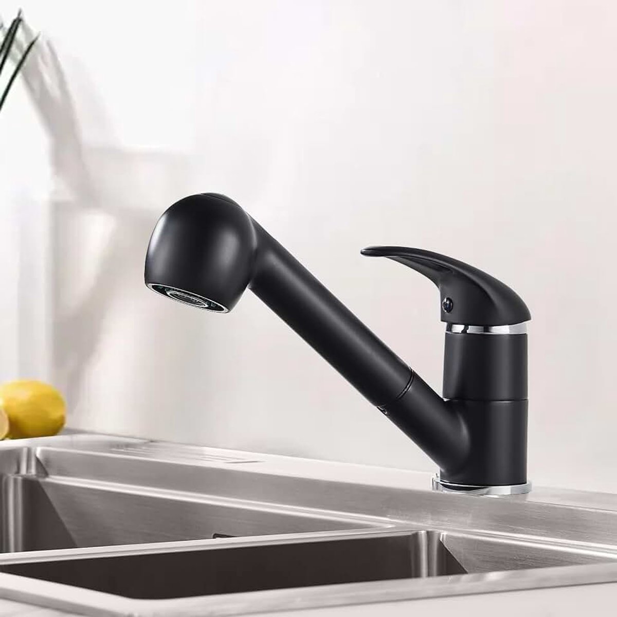 Keuken Spoelbak Mixer kranen met uittrekbare spraykop, 360° draaibare uittrekbare keukenkraan, zwart
