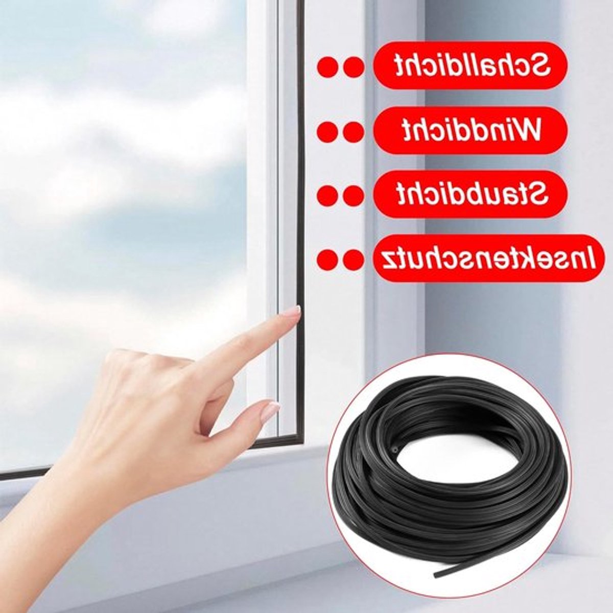 Rubberen band voor vliegengaas en muggengaas, 20 m, Ø6 mm, reserveonderdeel voor spanframes, insectenbescherming, accessoires voor tuin en buitengebruik