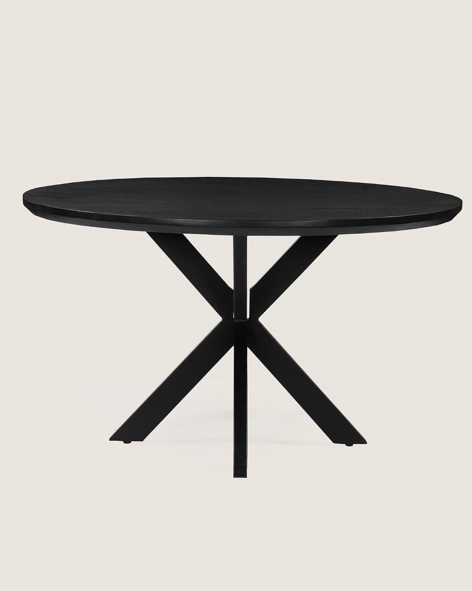 Home Ronde Eettafel 140 cm Mangohout – Zwart – Zwart Metalen Matrix Onderstel – Elegant Chic – 5-6 Personen