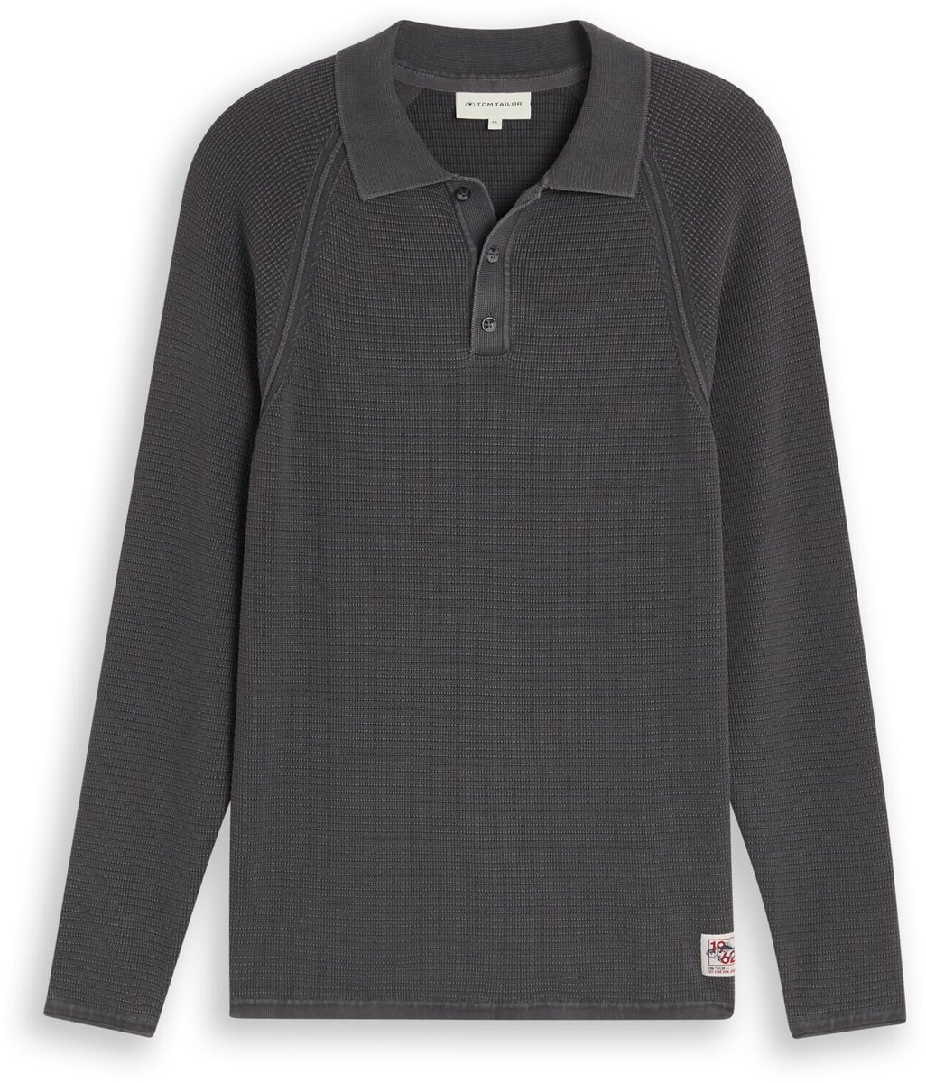 Tom Tailor - Gebreid poloshirt in washed-look - Maat L - Tarmac Grey