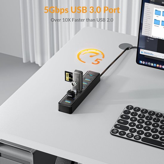 USB Hub - Poorten Uitbreider - Extra Apparaten - Snelle Dataoverdracht - 7 Poorten - Zwart — afbeelding 3