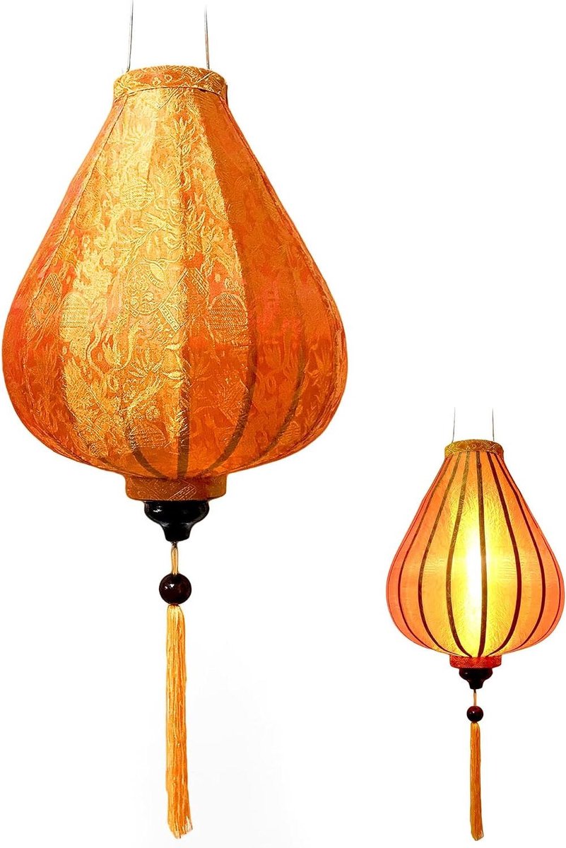 Zijden Lantaarn - Decoratieve Lamp - Huis Verfraaien - Handgemaakt Vakmanschap - Ø 33 cm - Oranje
