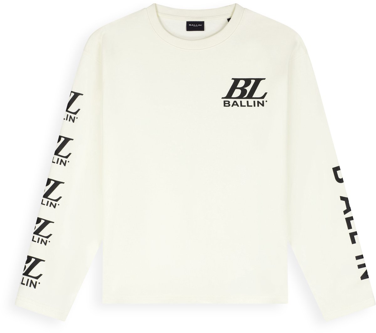 Ballin Amsterdam - Jongens Loose fit T-shirts Crewneck LS - Ecru - Maat 10