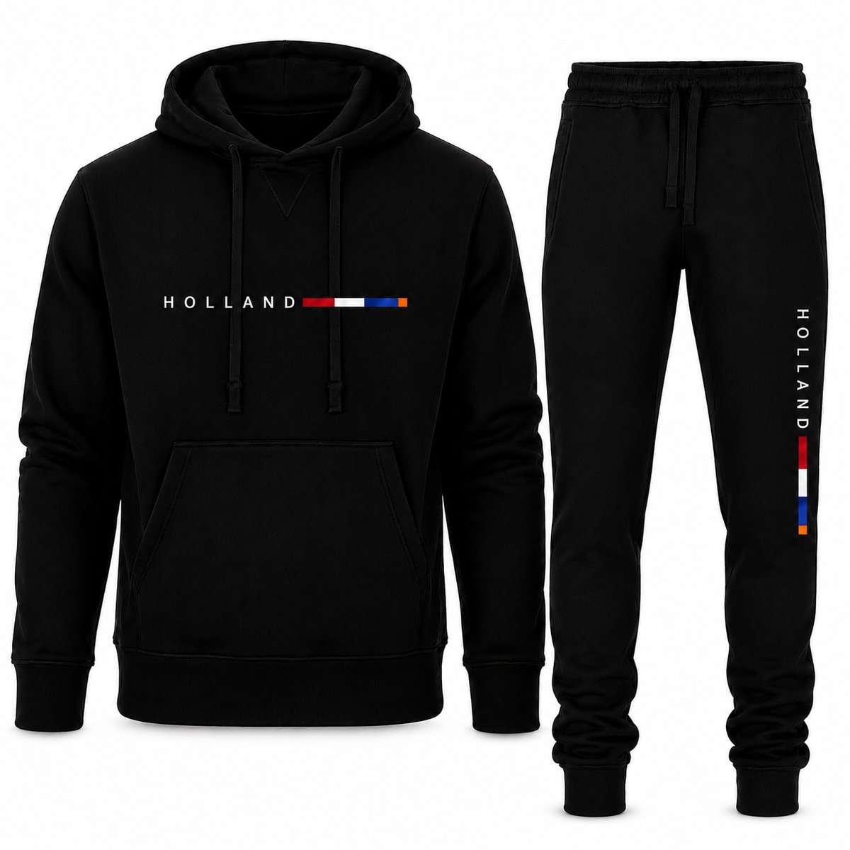 Trainingspak Heren - Joggingpak met Hoodie en Sportbroek - HOLLAND Design - Katoen - Zwart - 3XL