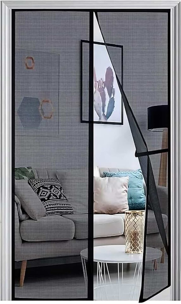 Magnetische vliegenhor voor balkondeur, 130 x 205 cm, verbeterde versie 2024, vliegenwerende deur, zonder boren, voor deuren, terras, muskietennet, gordijn, zwart