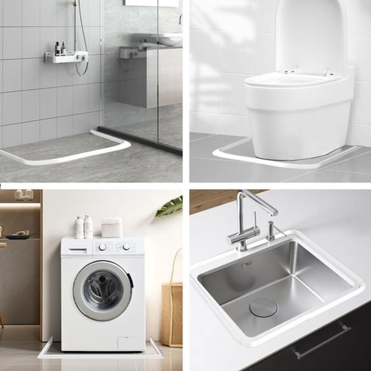 Randbescherming Zelfklevend voor Douche - 2 meter Rubberen Waterstopper - Wit - Keuken Badkamer Balkon - Waterdicht - Anti-slip €€€