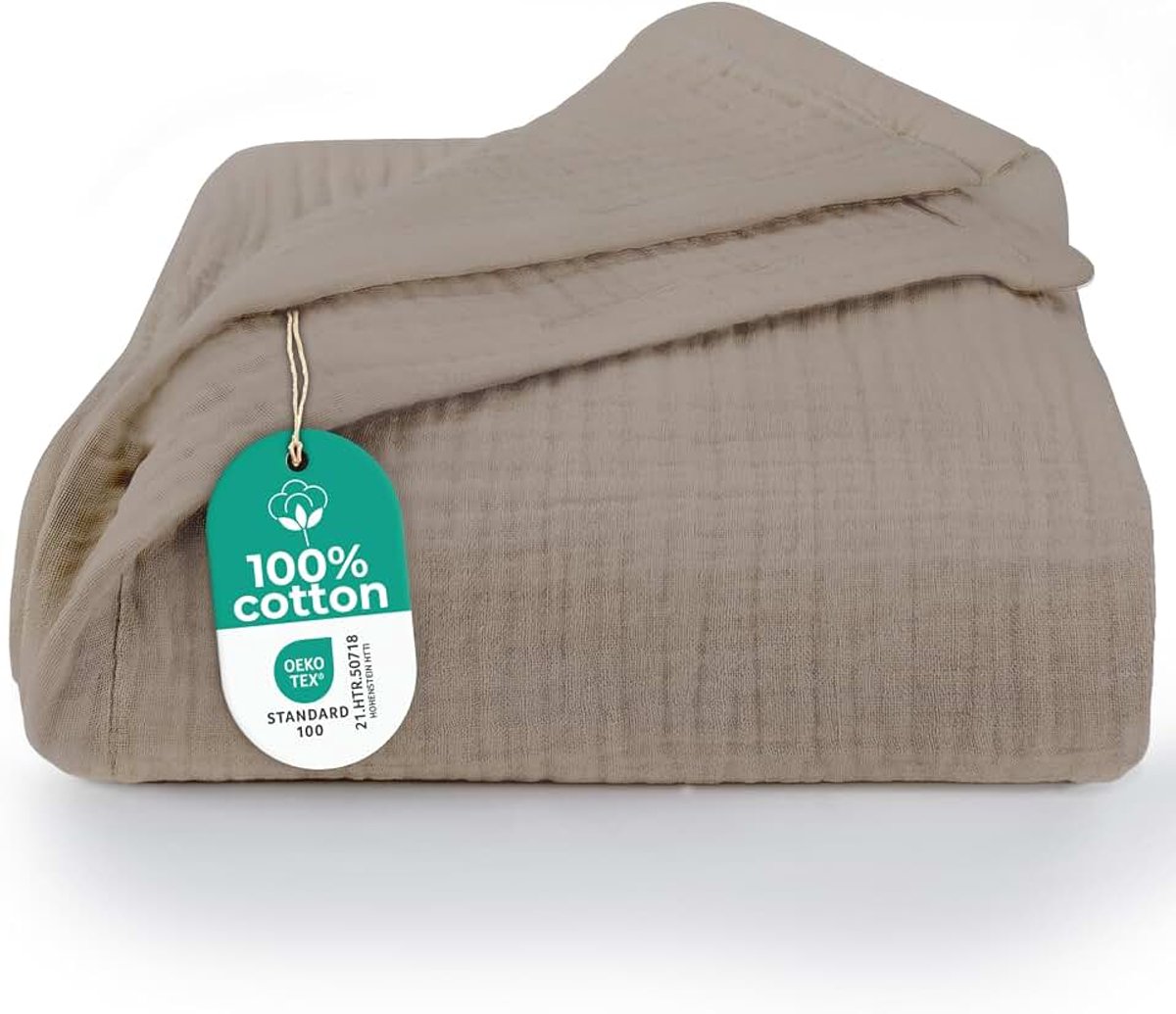 Mousseline deken 150x200 cm - 100% katoen - Lichtgewicht en ademende katoenen deken voor bed en bank - Oeko-Tex katoenen gaasdeken - Lichtgewicht zomerdeken - Beige