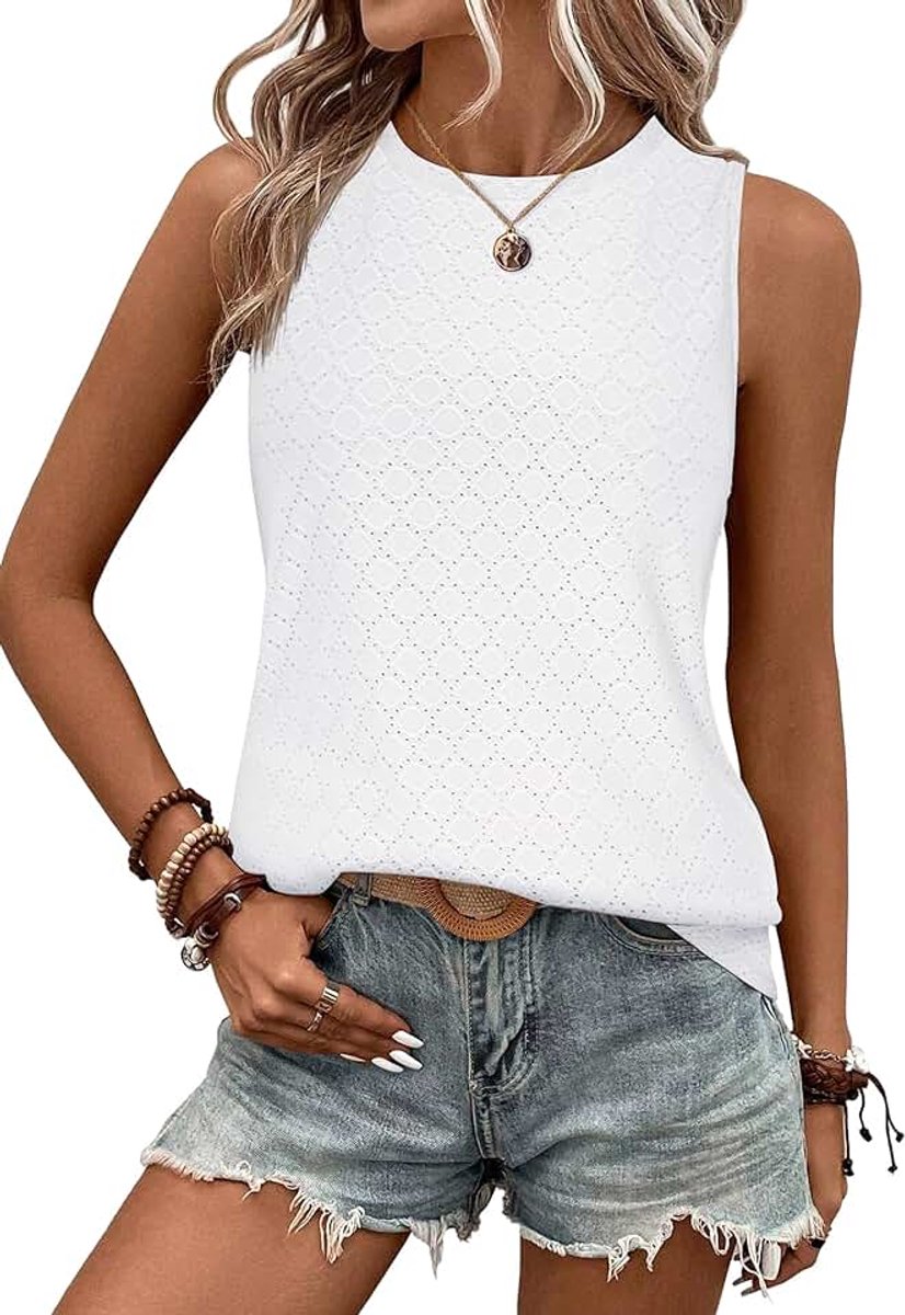 Tanktop voor dames, zomer, mouwloos T-shirt, ronde hals, blousetop, licht, elegant bovenstuk, basic top, S-XXL