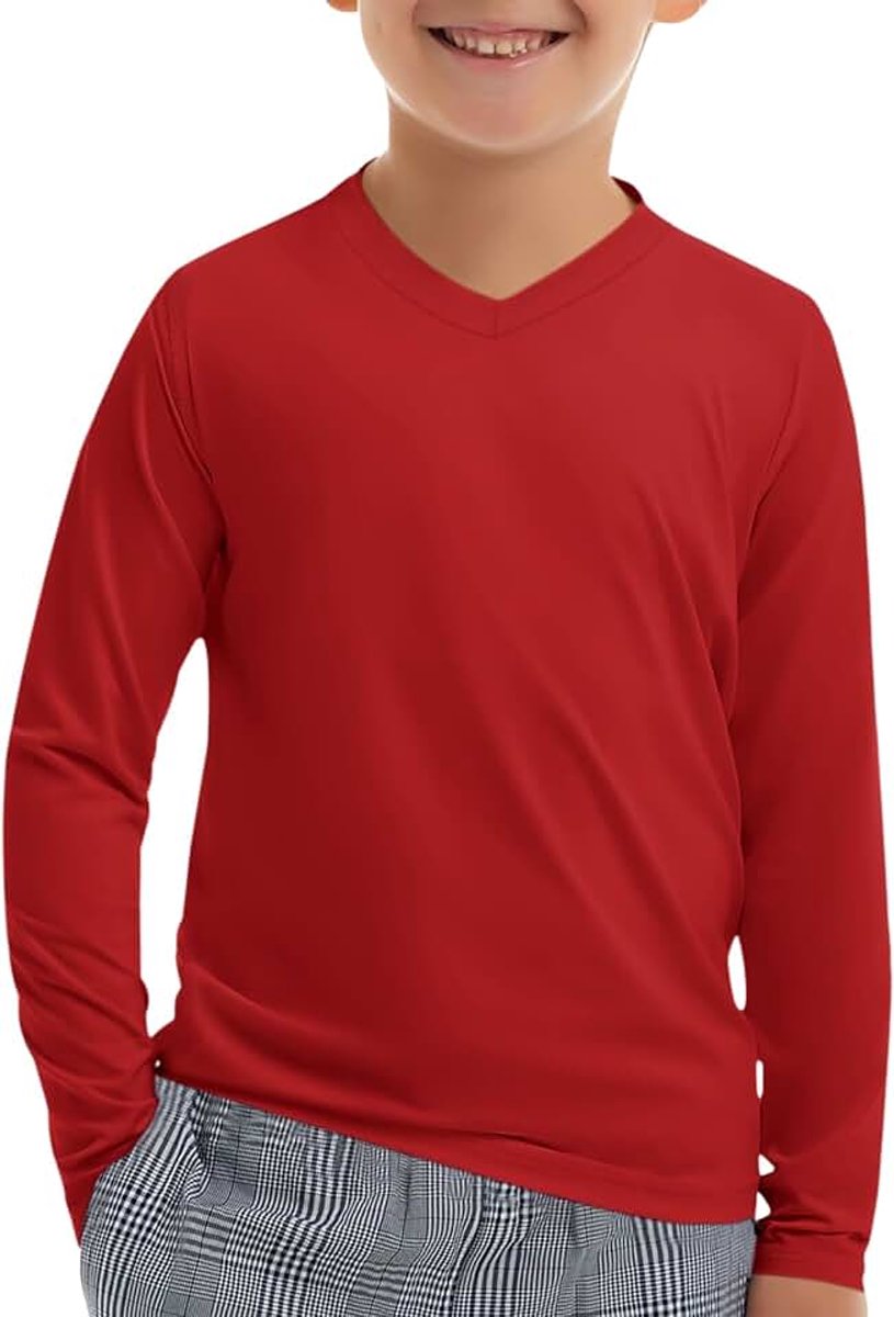 Jongens V-hals UV Shirt UPF 50+ Sneldrogend | Lange mouw, Lichtgewicht, Actief Atletisch, Workout Top, Effen, School, P.E. Sportschool, Sport, Buiten, Kinderen