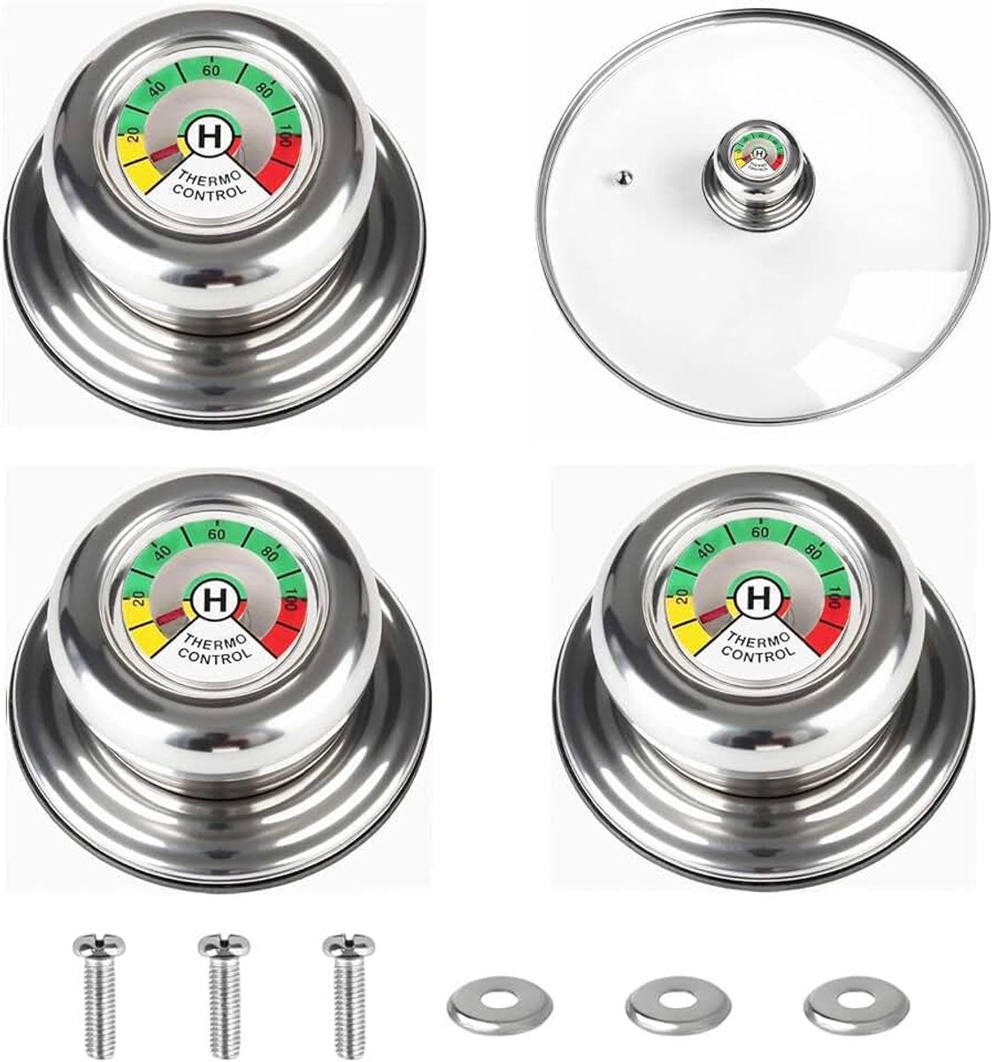 Pannendekselknop met thermometer - 3 stuks - Vervangende antiverbrandingsgreep - Compatibel met AMC potten en pannen