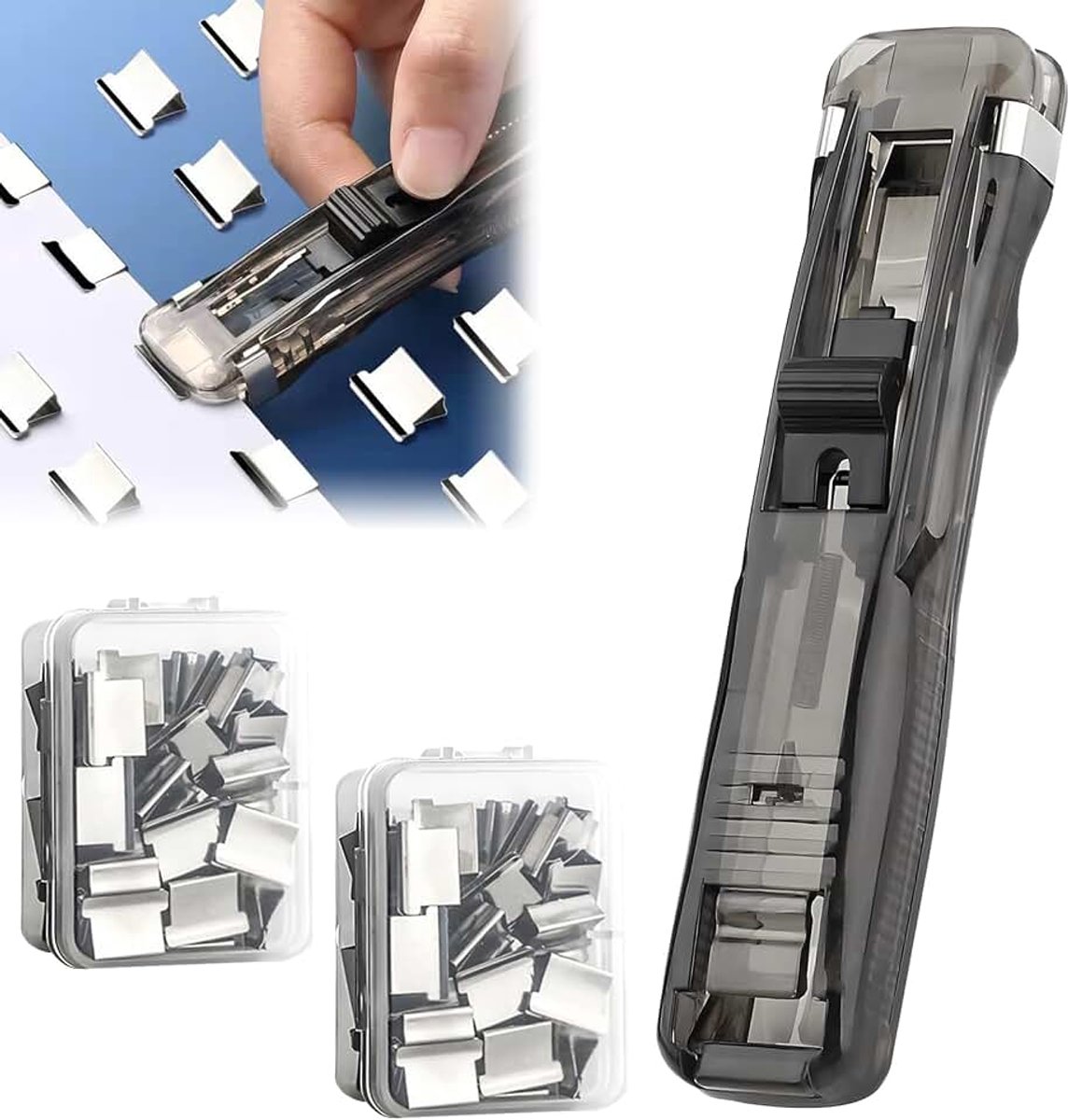 Nietmachine zonder nietjes - Nietloze nietmachine mini push clip dispenser, herbruikbaar met nietjes vervanging, draagbare nietmachine zonder nietjes voor kantoor, school en thuis