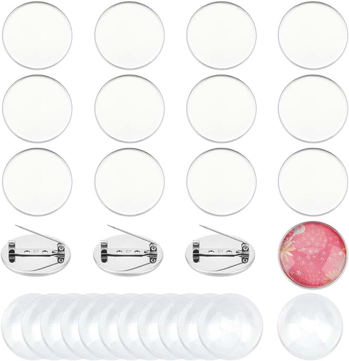 16 set 30 mm broche roestvrij staal ronde houder badges pin accessoires met glazen cabochons voor doe-het-zelf knutselprojecten, sieraden, badge lijfje
