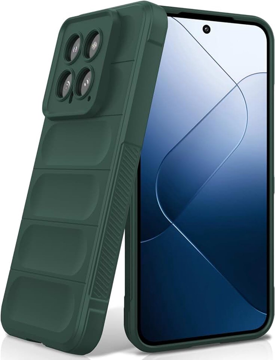 Hoesje voor Xiaomi 14, Anti-val Airbag Ontwerp Siliconen Case, Schokbestendige Beschermhoes met Microvezel Voering, Groen