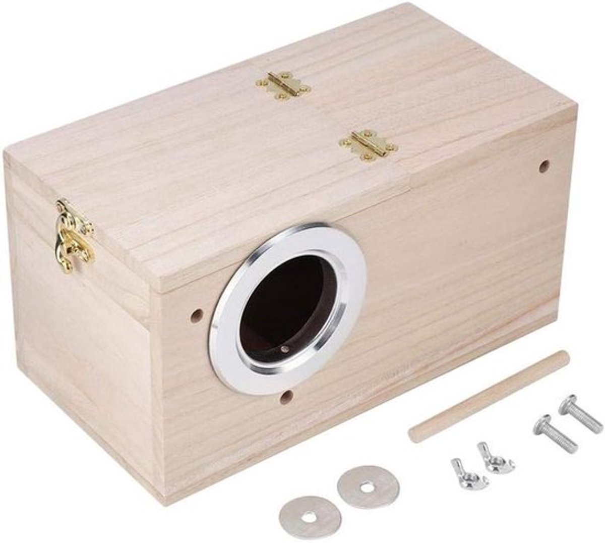 Kweekbox voor vogels van natuurlijk hout, parkieten nestkastje met links opening