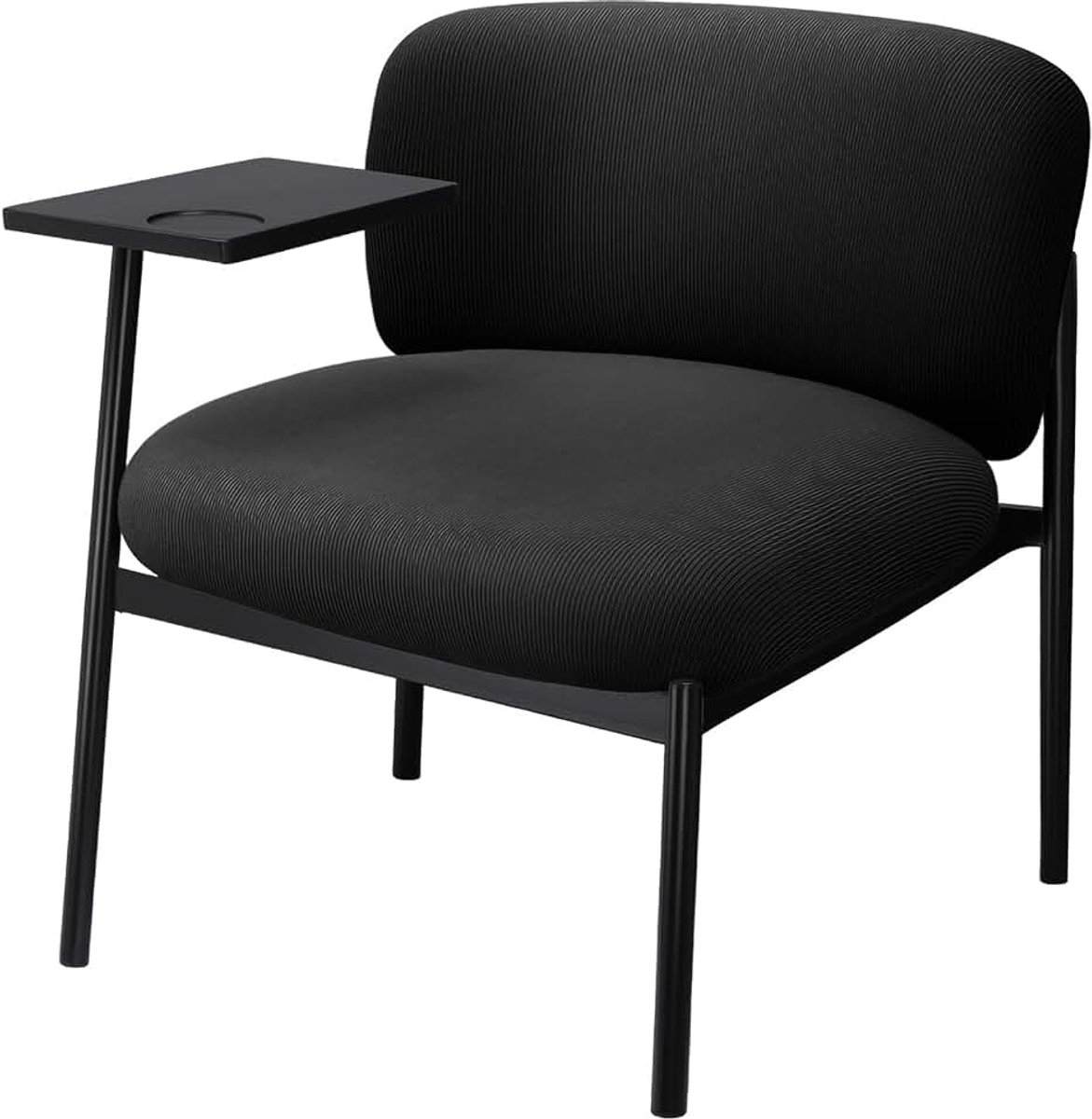 Loungestoel, relaxstoel, moderne gestoffeerde stoel met metalen poten, enkele bank voor woonkamer/slaapkamer/tuin, zwart