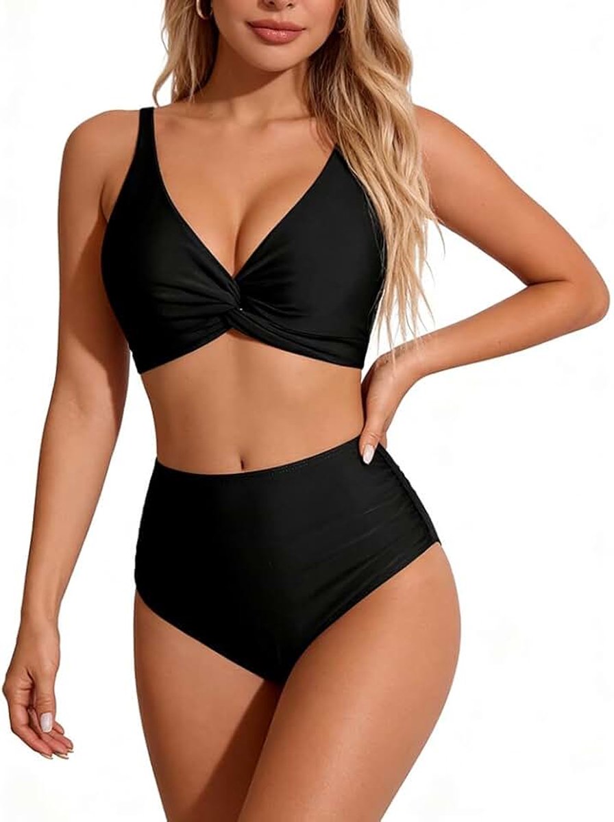 Dames Set Buikweg Sexy High Waist Push Up Bikini V-hals Mid Waist Badmode Tweedelig Badpak Zwempak