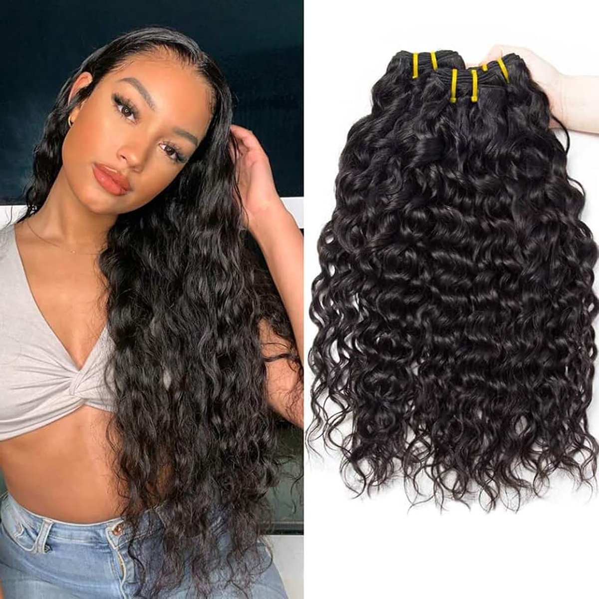 9A Braziliaanse watergolfbundels weven menselijk haar 12 14 16 inch krullend haarbundels Braziliaans maagdelijk menselijk haar 3 bundels totaal 300 gram natuurlijke zwarte kleur