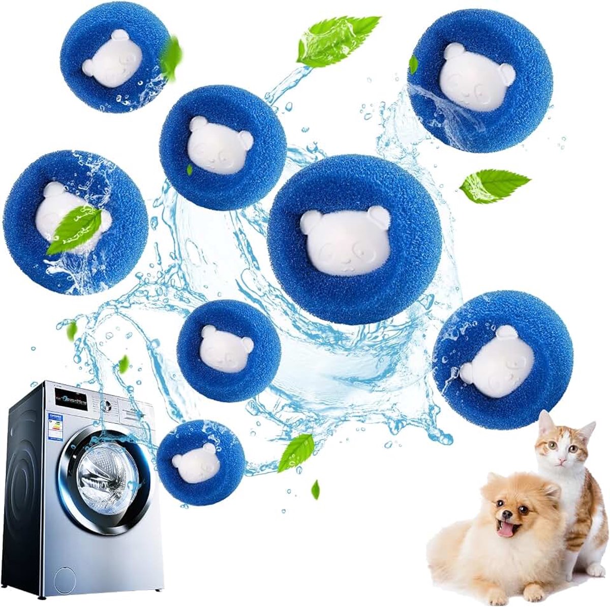 Wasmachine Voor het Verwijderen Van Dierenharen, Pompons voor de Wasmachine, Haarvanger Voor de Wasmachine, Pluisverwijderaar, Dierenharen en Pluisjesverwijdering (8 artikelen) (Blauw)