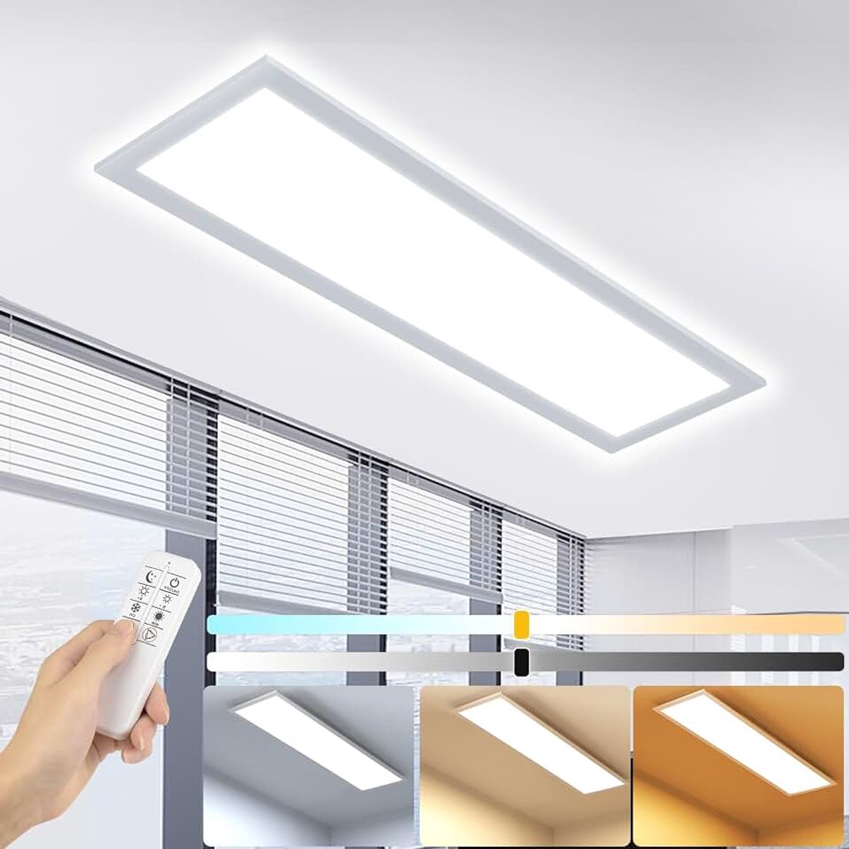 Led-plafondlamp, dimbaar, 58 x 20 cm, 26 W, led-paneel met afstandsbediening, 2800 K-6000 K, plafondlamp voor kantoor, woonkamer, slaapkamer, keuken