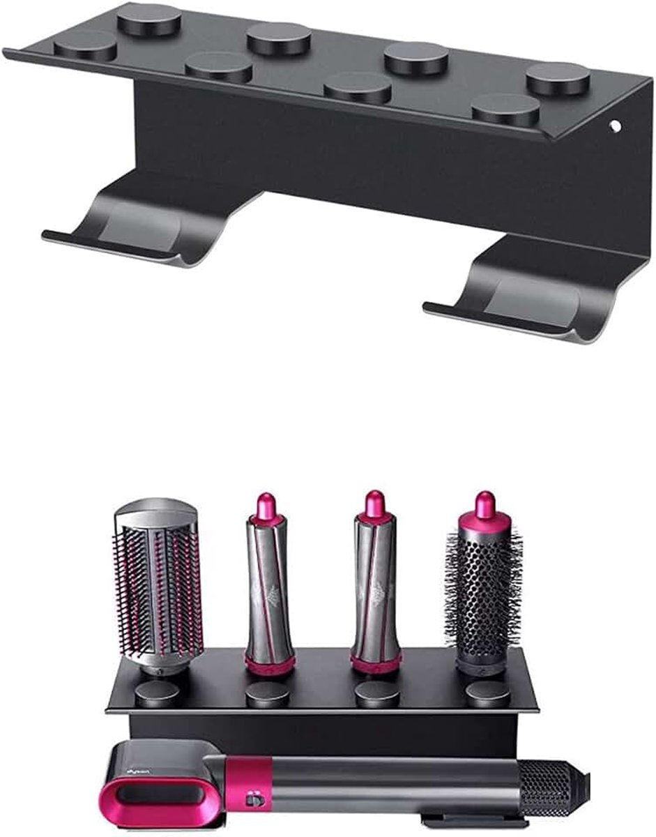 Wandhouder voor Dyson Airwrap Styler, wandmontage, opbergrek voor haarkrullers en zeven krulspelden, alleen houder (zwart)