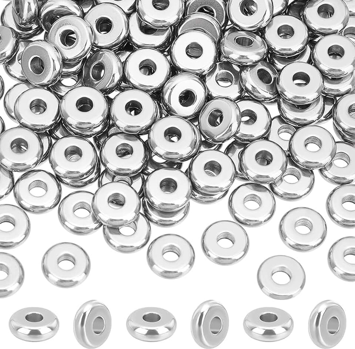 200 stuks platte ronde afstandskralen armband kralen roestvrij staal spacer kralen 6 mm metalen gladde kralen losse spacer kralen kleine kralen voor doe-het-zelf armband sieraden ambachten