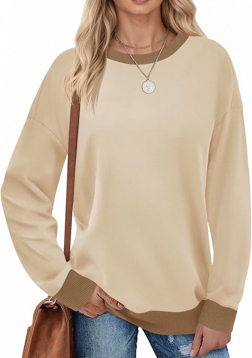 Sweatshirts kleurblok ronde hals lange mouwen casual lange mouwen bovendeel met geribbelde zoom