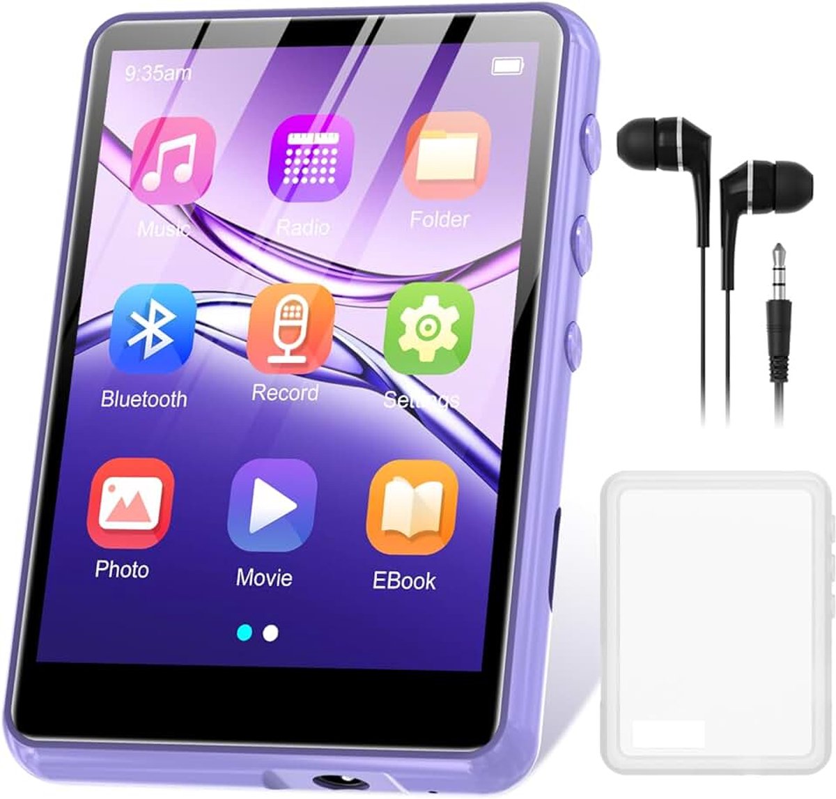 MP3-speler Bluetooth 5.3, ZAQE 2,4" volledige touchscreen draagbare sport-MP3-speler, ingebouwde high-definition luidsprekers, FM-radio, opname, line-in, HiFi-geluid, SD tot 512GB (paars)