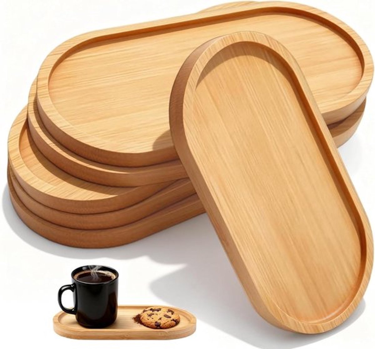 Bamboe dienblad 17,5 x 8,8 cm - Ovaal houten dienblad voor eten, drinken, cosmetica, kleine voorwerpen en douche-accessoires