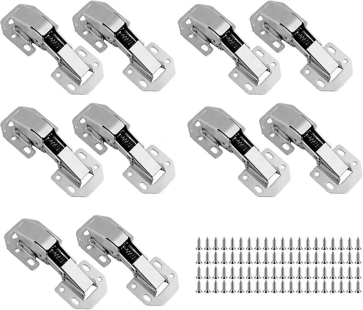 Scharnieren, 90 graden, kastscharnieren met hydraulische demping, 113 x 43 mm, voor meubels, kastdeur, houten deur, 10 stuks