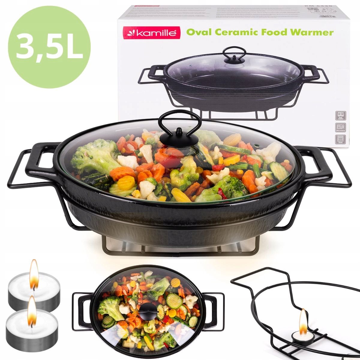 Kamille Keramische Ovenschaal met Warmer, 3.5L